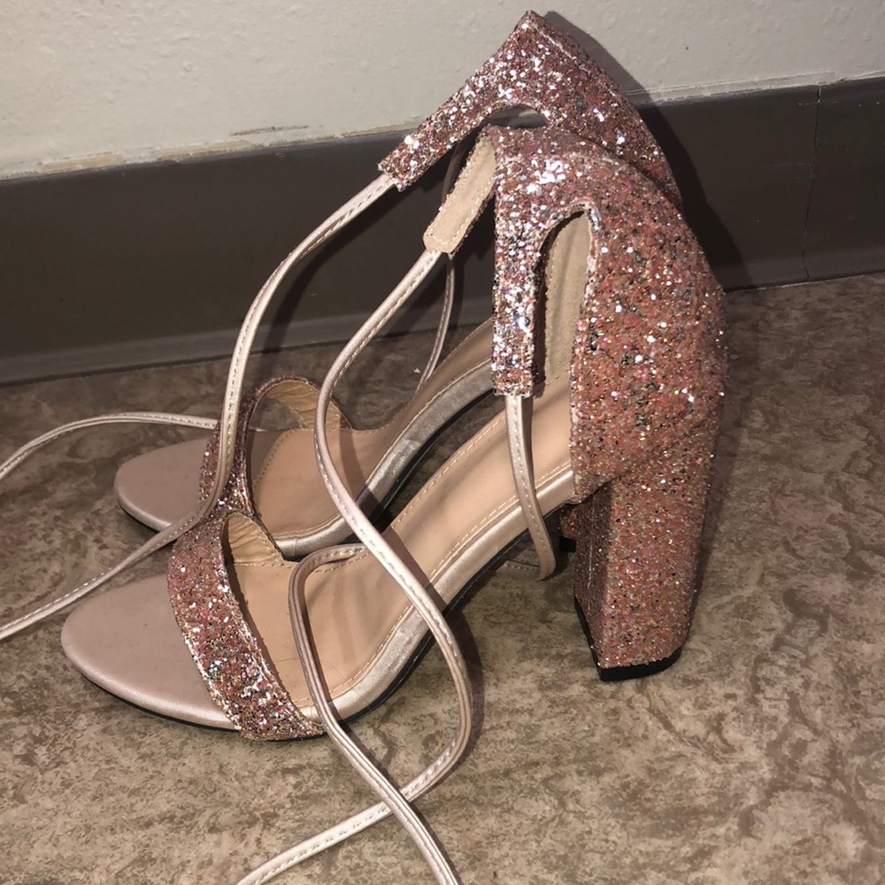 Pink glitter Sandal tie up heals